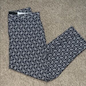 Banana Republic Navy and White Jacquard Geometric Pattern Pants
